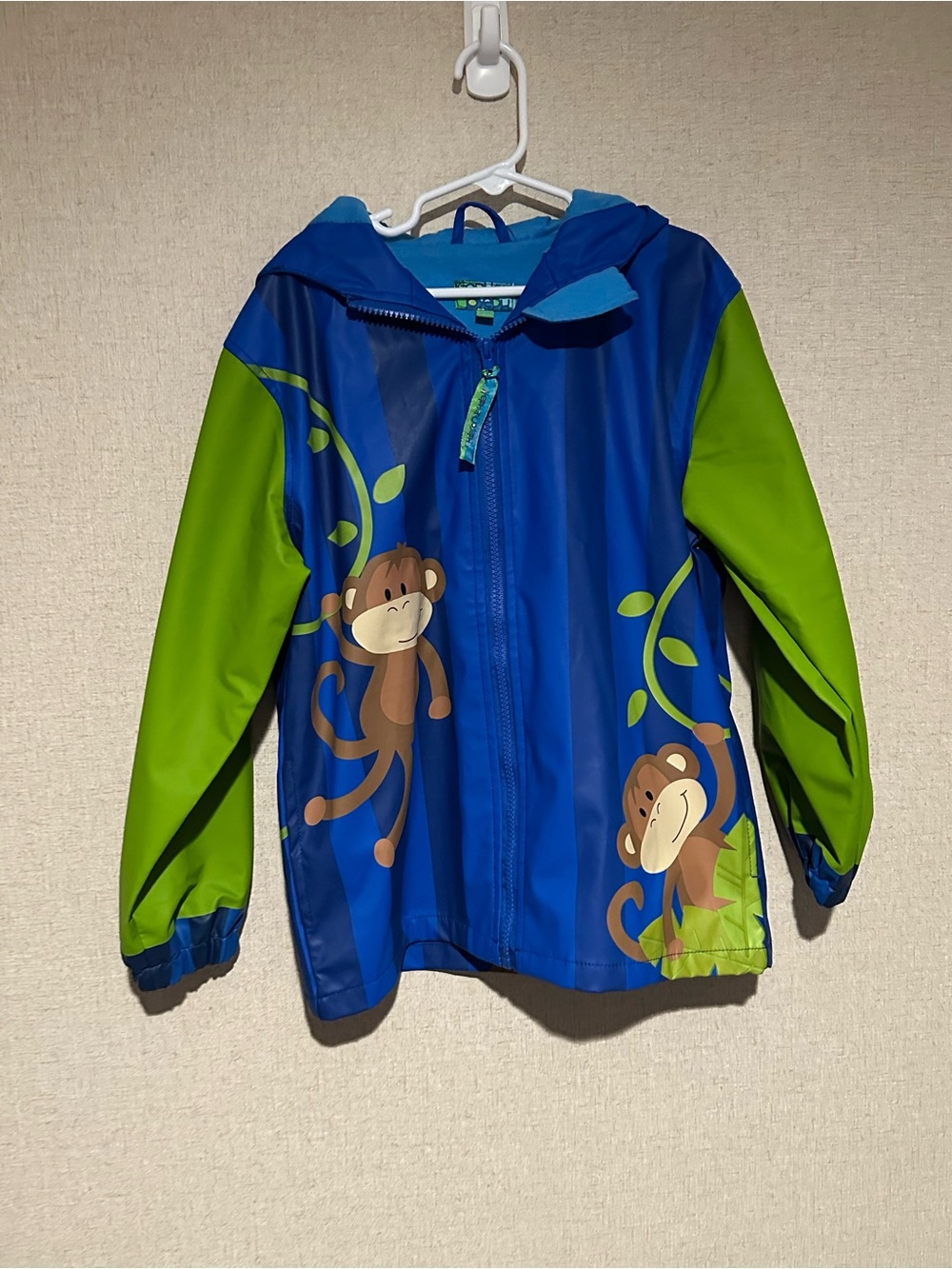 Stephen Joseph Boys Size 6/6 Blue & Green Monkey Hooded Rain Jacket